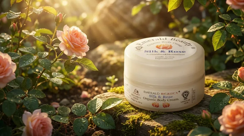 Emerald Beauty organic body creams - Silk & Rose, Lavender and Helichrysum varieties, IOA certified